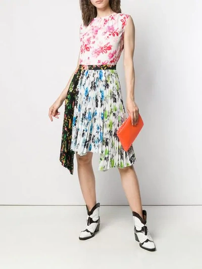 Shop Msgm Floral Print Pleated Dress In White
