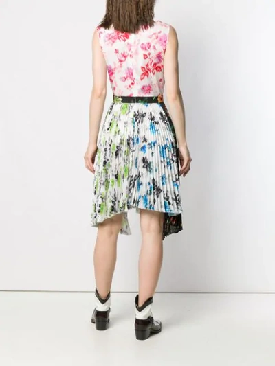 Shop Msgm Floral Print Pleated Dress In White