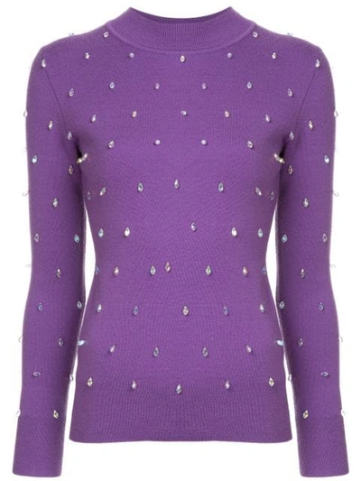 Shop Huishan Zhang Crystal Embellished Sweater In Purple