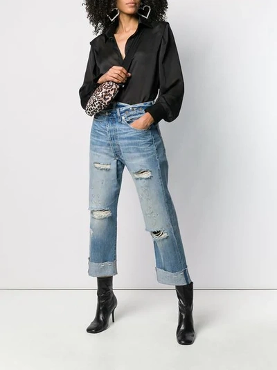 Shop R13 Distressed Cropped Jeans In Blue