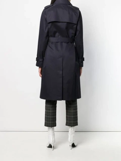 Shop Apc Belted Trench Coat In Blue