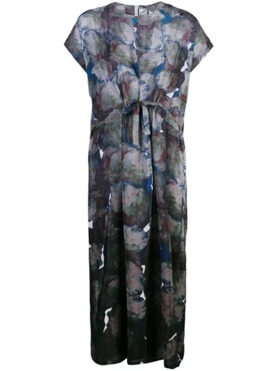 ANNTIAN PRINTED GATHERED FRONT MIDI DRESS - 紫色