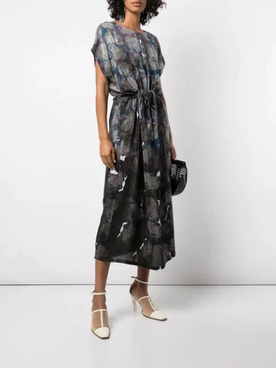 ANNTIAN PRINTED GATHERED FRONT MIDI DRESS - 紫色