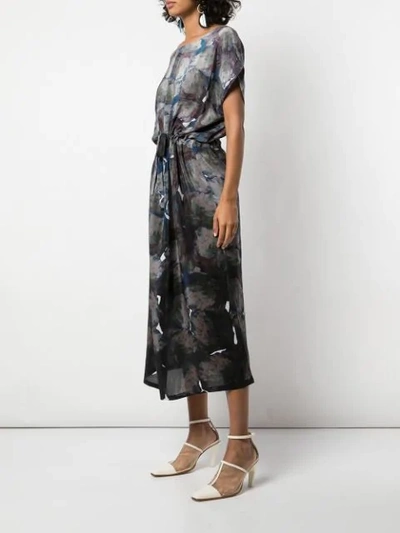 ANNTIAN PRINTED GATHERED FRONT MIDI DRESS - 紫色