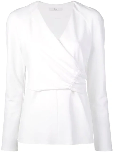 Shop Tibi Structured Crepe Shirred Wrap Top In White