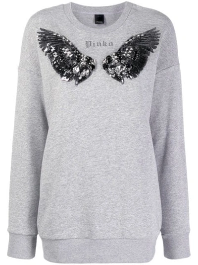 Shop Pinko Sequinned Wing Sweatshirt In Grey