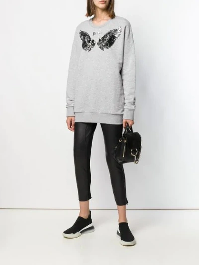 Shop Pinko Sequinned Wing Sweatshirt In Grey