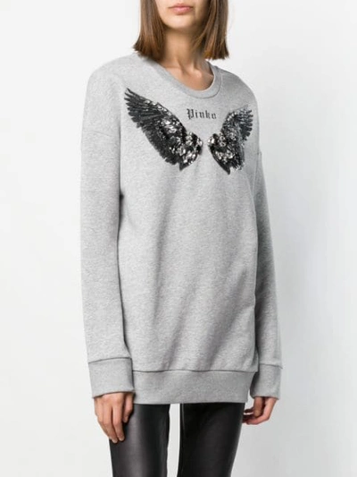 Shop Pinko Sequinned Wing Sweatshirt In Grey