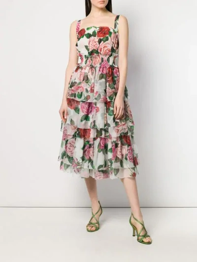 Shop Dolce & Gabbana Floral Print Dress In White