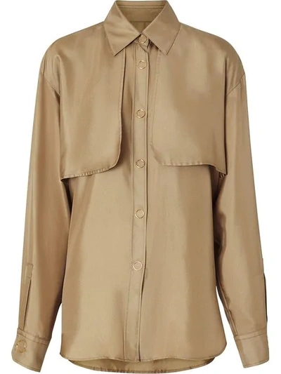 Shop Burberry Cape Detail Silk Shirt In Brown