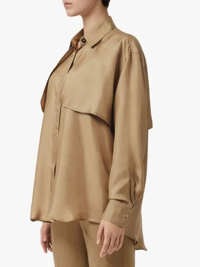 Shop Burberry Cape Detail Silk Shirt In Brown