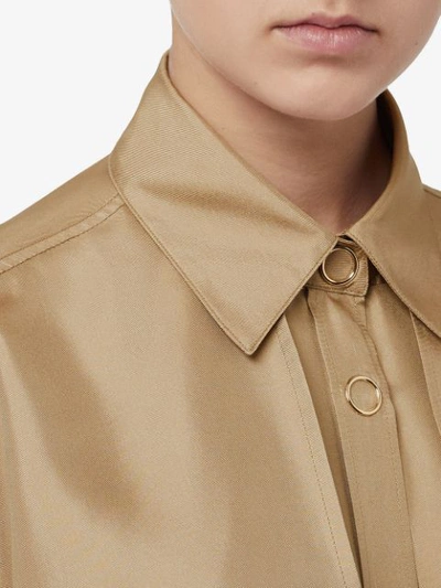 Shop Burberry Cape Detail Silk Shirt In Brown