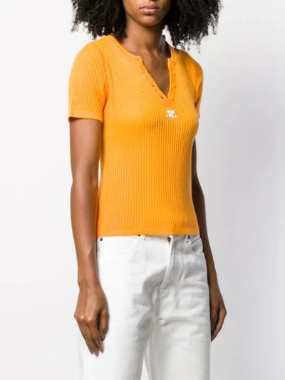 Pre-owned Courrèges Knitted Ribbed T-shirt In Orange
