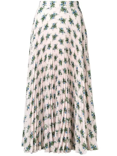 Shop Emilia Wickstead Rose Print Pleated Skirt In Pink