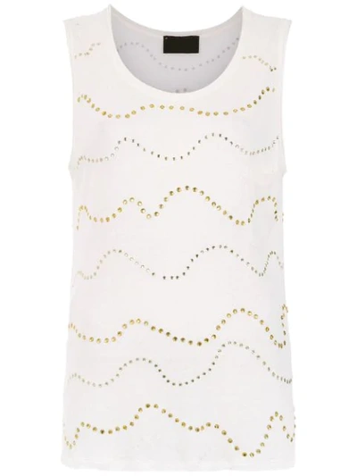 Shop Andrea Bogosian Embellished Linen Top In White