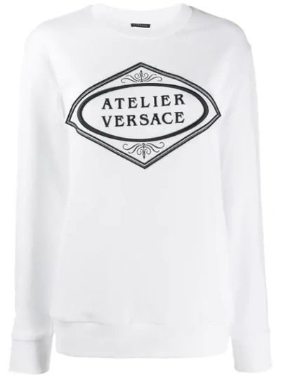 Shop Versace Embroidered Logo Sweatshirt In White
