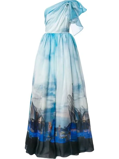 Shop Isabel Sanchis Valencia Printed Ball Gown In Blue