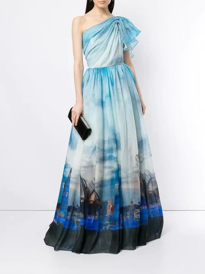 Shop Isabel Sanchis Valencia Printed Ball Gown In Blue