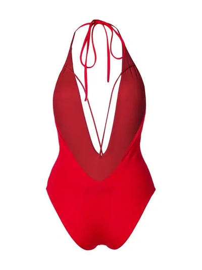 Shop Angelys Balek Deep V Neck Swimsuit In Red