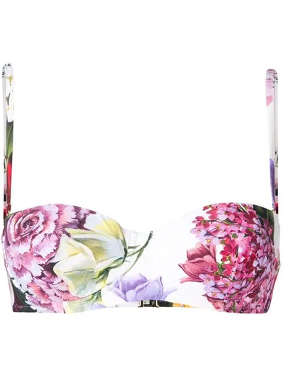 Shop Dolce & Gabbana Floral Print Bikini Top In White