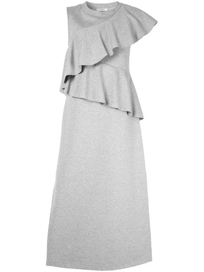 Shop Goen J Ruffle-trimmed Midi Dress In Grey