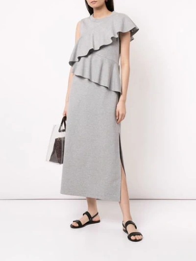 Shop Goen J Ruffle-trimmed Midi Dress In Grey