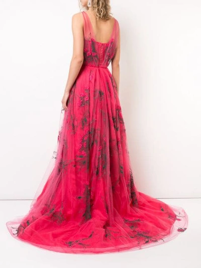 Shop Carolina Herrera Embroidered Tulle Gown In Pink