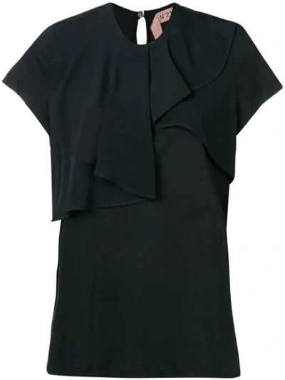Shop N°21 Ruffle Short-sleeve Blouse In Black