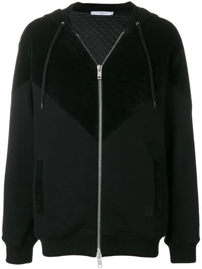 panelled zip front hoodie