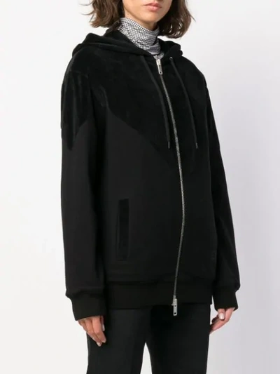 panelled zip front hoodie