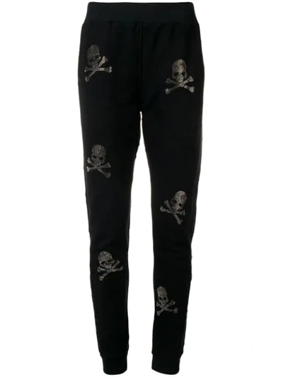 Shop Philipp Plein Skull And Crossbones Embellished Track Pants In Black