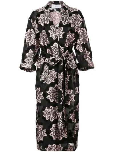 Shop Julien David Printed Kimono Coat In Black