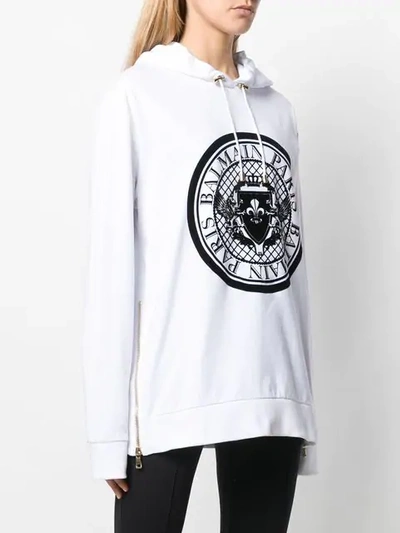 Shop Balmain Logo Stamp Hoodie In White