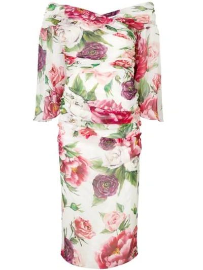 Shop Dolce & Gabbana Fitted Floral Dress In White