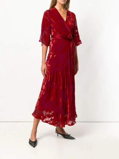 Shop Galvan Floral Print Wrap Dress In Red