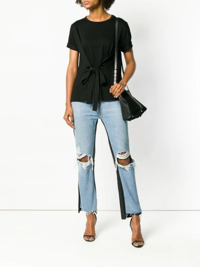 Shop Amiri Leather Panelled Cropped Jeans In Blue