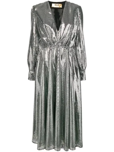 Shop Msgm Sequin Belted Dress In Silver