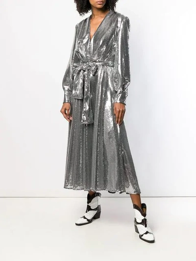 Shop Msgm Sequin Belted Dress In Silver