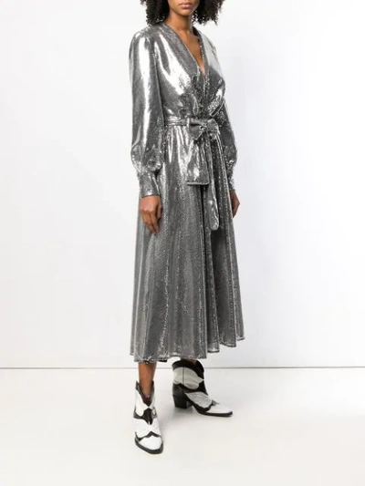 Shop Msgm Sequin Belted Dress In Silver
