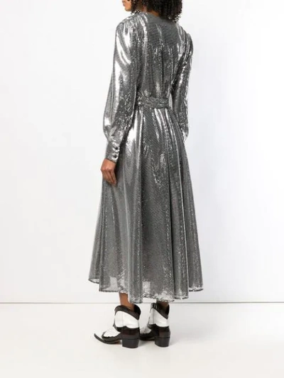 Shop Msgm Sequin Belted Dress In Silver