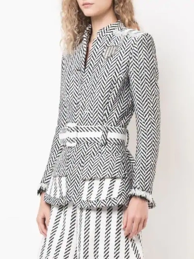 Shop Oscar De La Renta Tweed-jacke Mit Fischgrätenmuster In White ,black