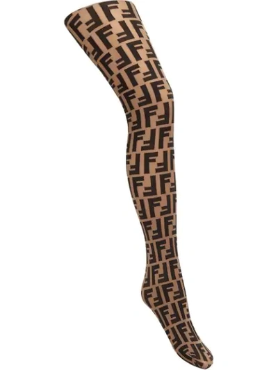 Shop Fendi Logo Stockings In Neutrals