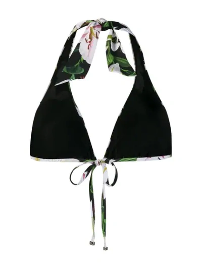 Shop Dolce & Gabbana Lily-print Bikini Top In Black