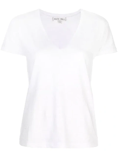 ALEX MILL 竹节梭织V领T恤 - 白色