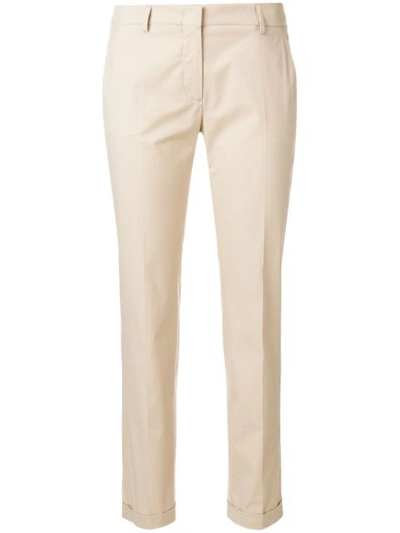 Shop Incotex Cuff Slim Fit Trousers - Neutrals