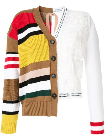 Shop N°21 Mixed Panel Cardigan In Multicolour