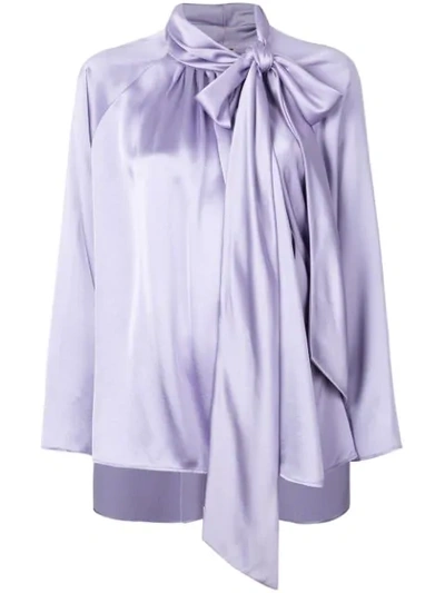 Shop Adam Lippes Oversized Pussybow Blouse In Purple