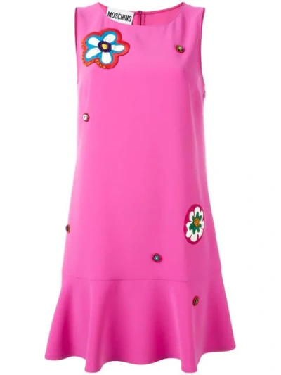 Shop Moschino Floral Appliqué Dress In Pink