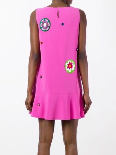 Shop Moschino Floral Appliqué Dress In Pink