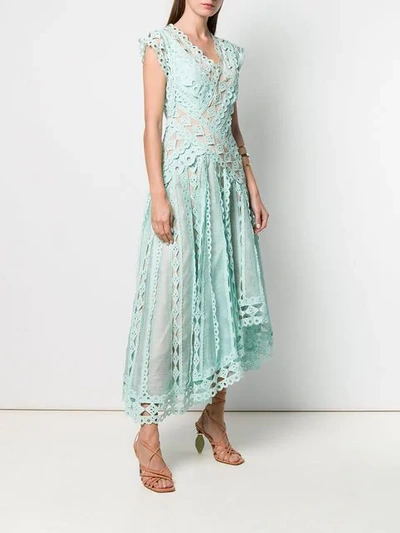 Shop Zimmermann Embroidered Flared Midi Dress In Green